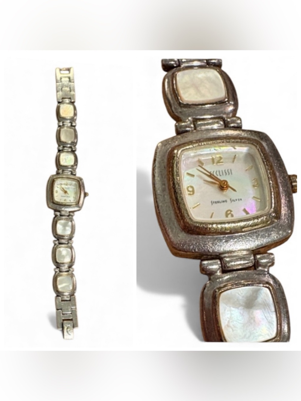 Ecclissi Mother of Pearl Sterling Silver Watch Bracelet Women's Quartz 7"